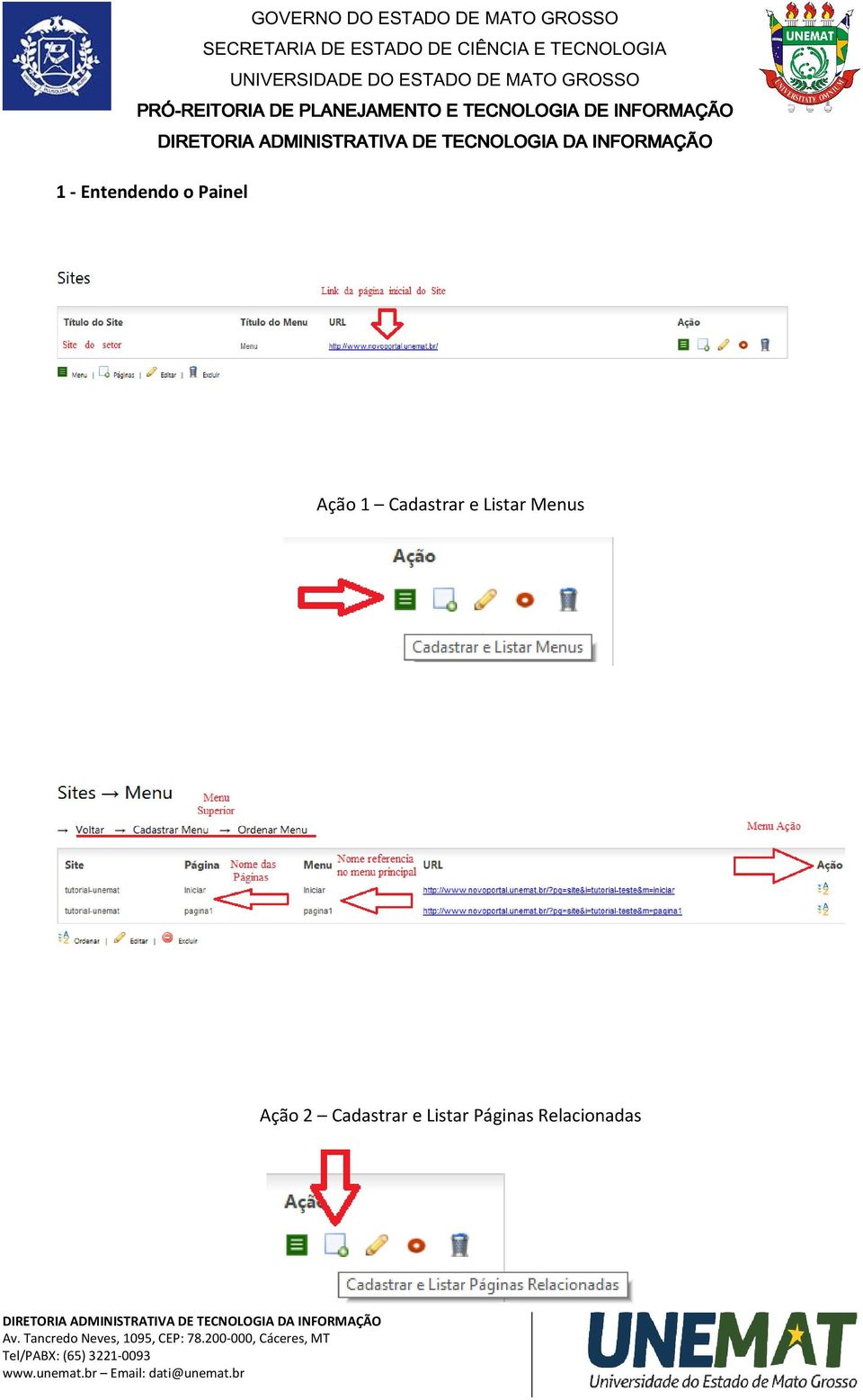 Menus Ação 2 Cadastrar e