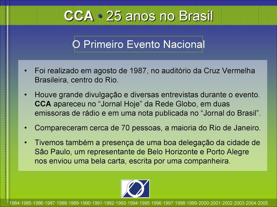 CCA apareceu no Jornal Hoje da Rede Globo, em duas emissoras de rádio e em uma nota publicada no Jornal do Brasil.