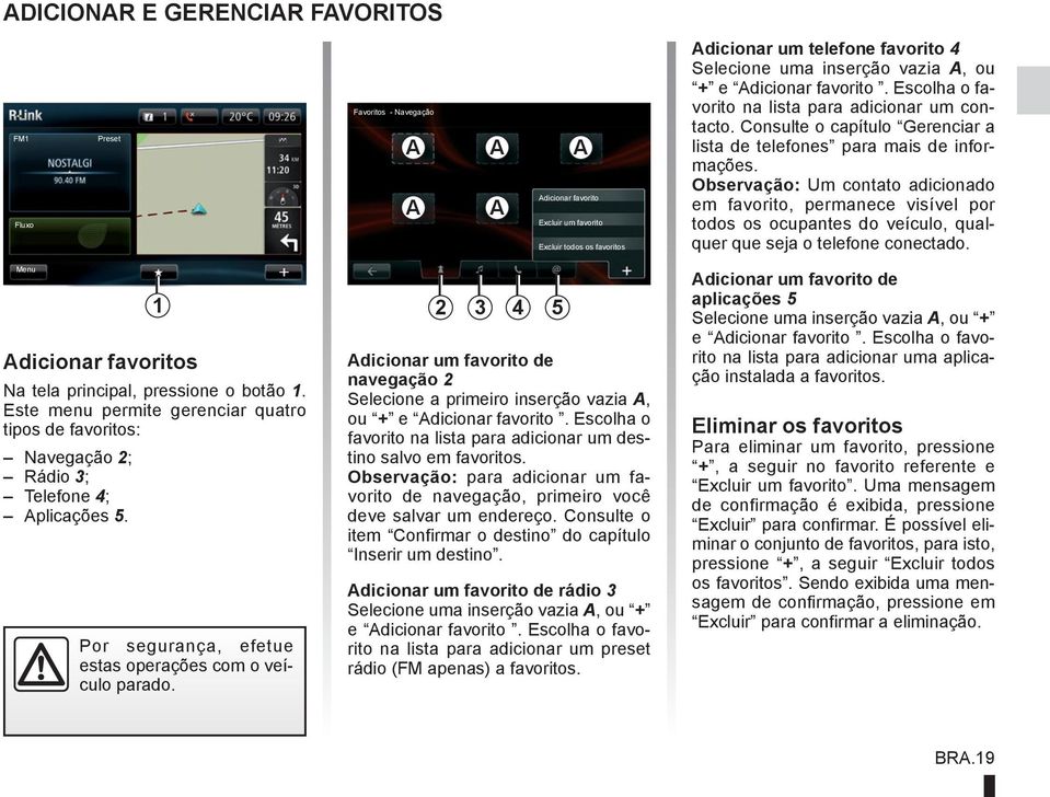 Observação: Um contato adicionado em favorito, permanece visível por todos os ocupantes do veículo, qualquer que seja o telefone conectado.