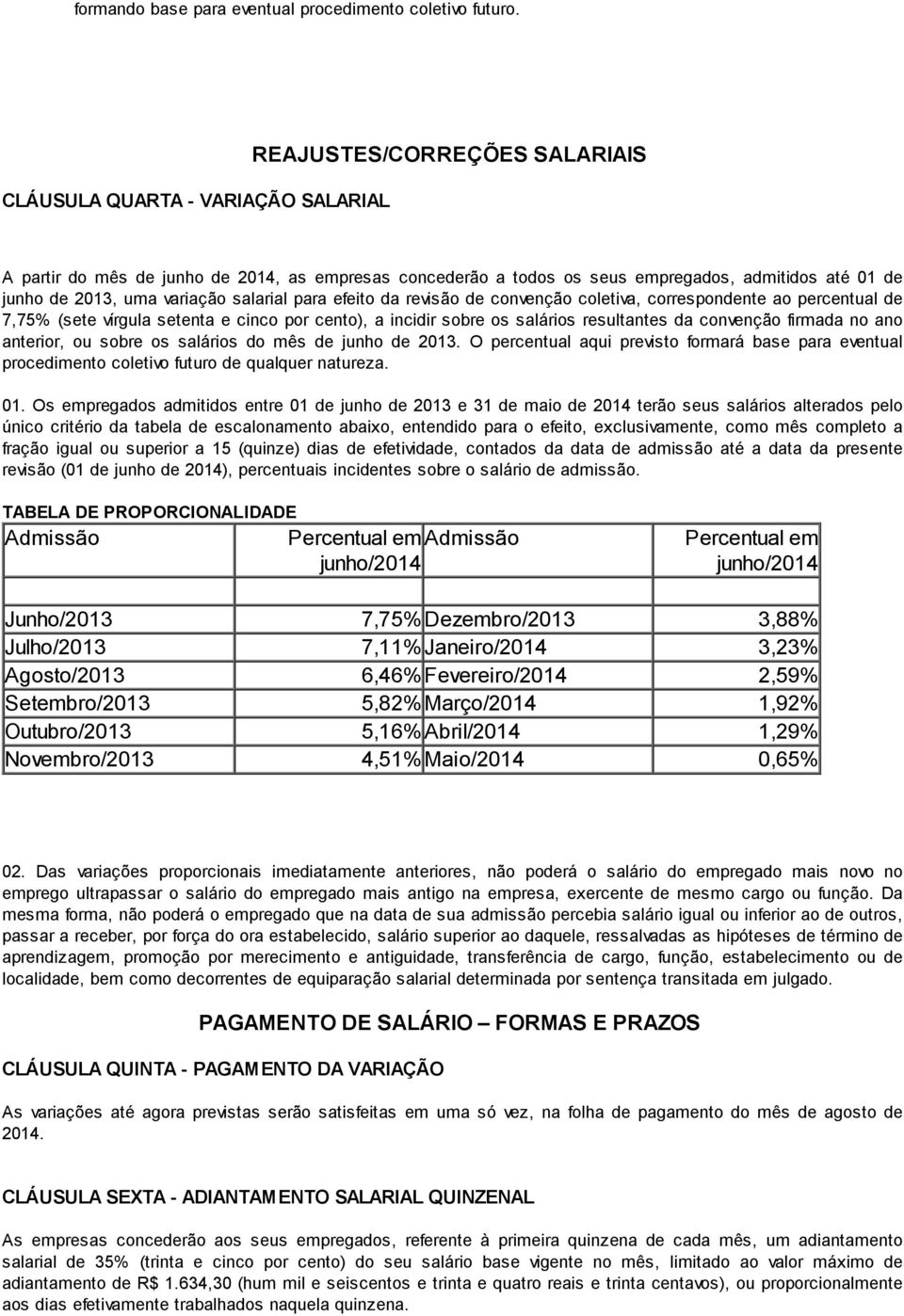 salarial para efeito da revisão de convenção coletiva, correspondente ao percentual de 7,75% (sete vírgula setenta e cinco por cento), a incidir sobre os salários resultantes da convenção firmada no