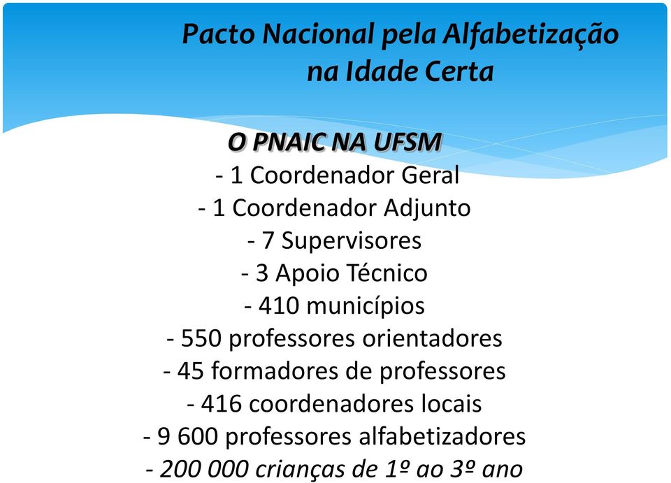 orientadores - 45 formadores de professores - 416 coordenadores