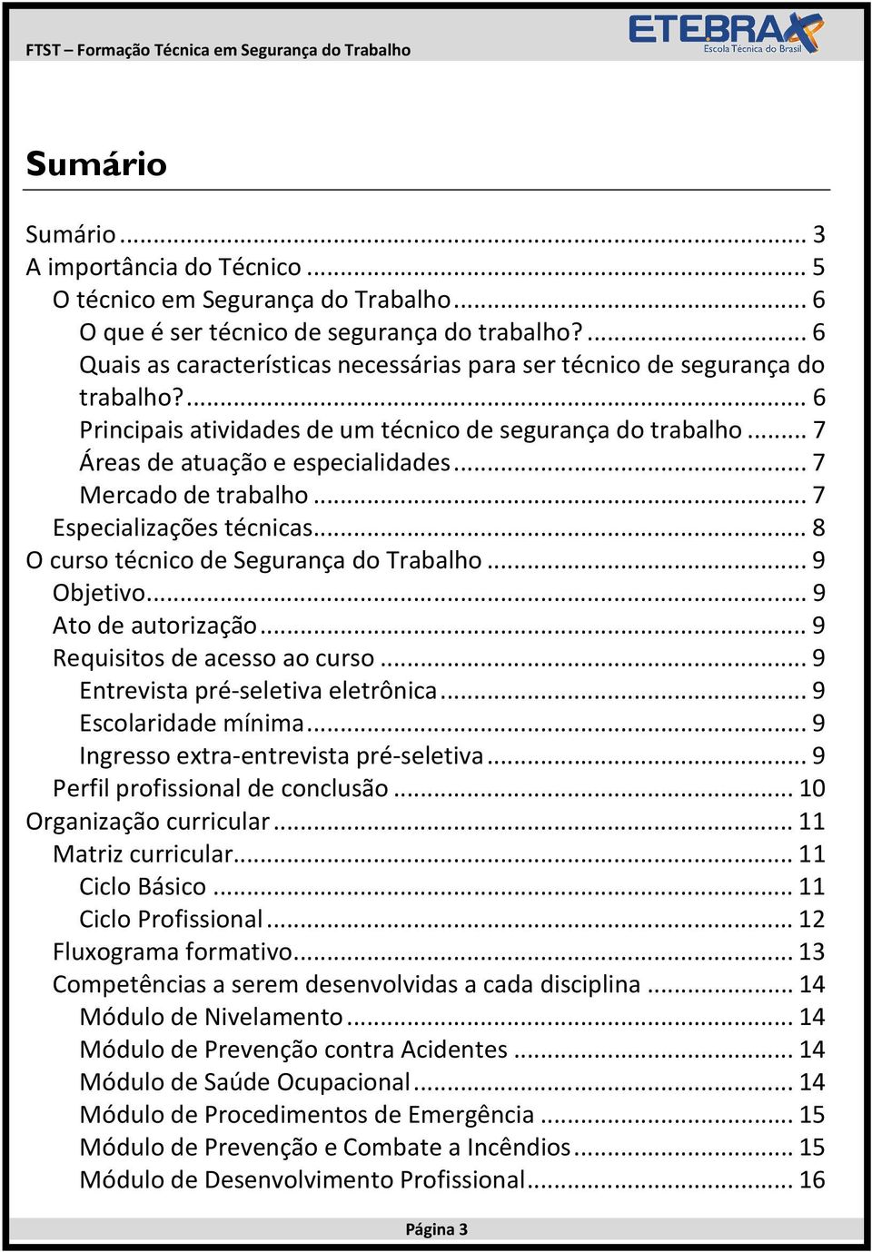 ..7 Mercado de trabalho...7 Especializações técnicas...8 O curso técnico de Segurança do Trabalho...9 Objetivo...9 Ato de autorização...9 Requisitos de acesso ao curso.