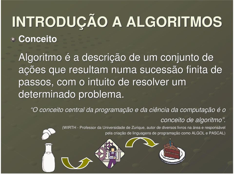 O O conceito central da programação e da ciência da computação é o conceito de algoritmo.