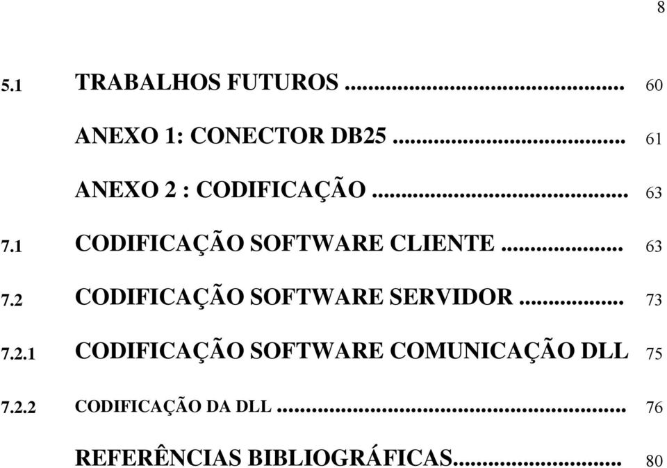 .. 63 7.2 CODIFICAÇÃO SOFTWARE SERVIDOR... 73 7.2.1 CODIFICAÇÃO SOFTWARE COMUNICAÇÃO DLL 75 7.