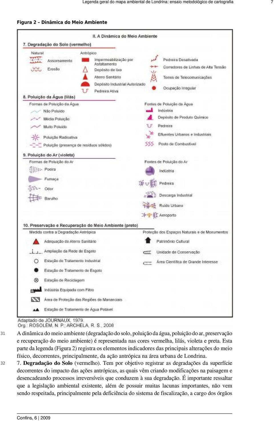 Esta parte da legenda (Figura 2) registra os elementos indicadores das principais alterações do meio físico, decorrentes, principalmente, da ação antrópica na área urbana de Londrina. 32 7.