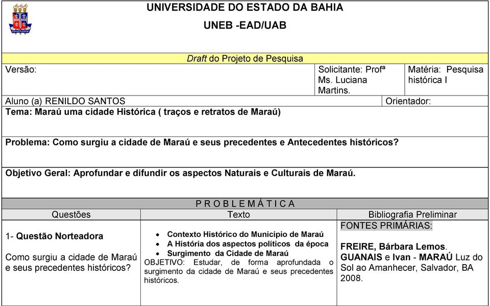 Objetivo Geral: Aprofundar e difundir os aspectos Naturais e Culturais de Maraú.