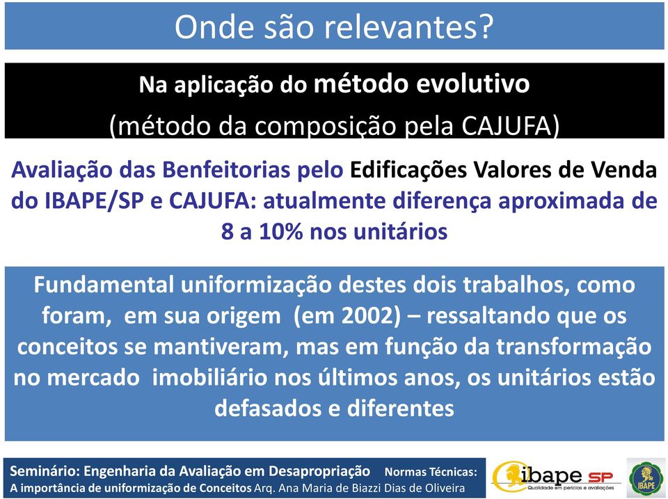 Valores de Venda do IBAPE/SP e CAJUFA: atualmente diferença aproximada de 8 a 10% nos unitários Fundamental