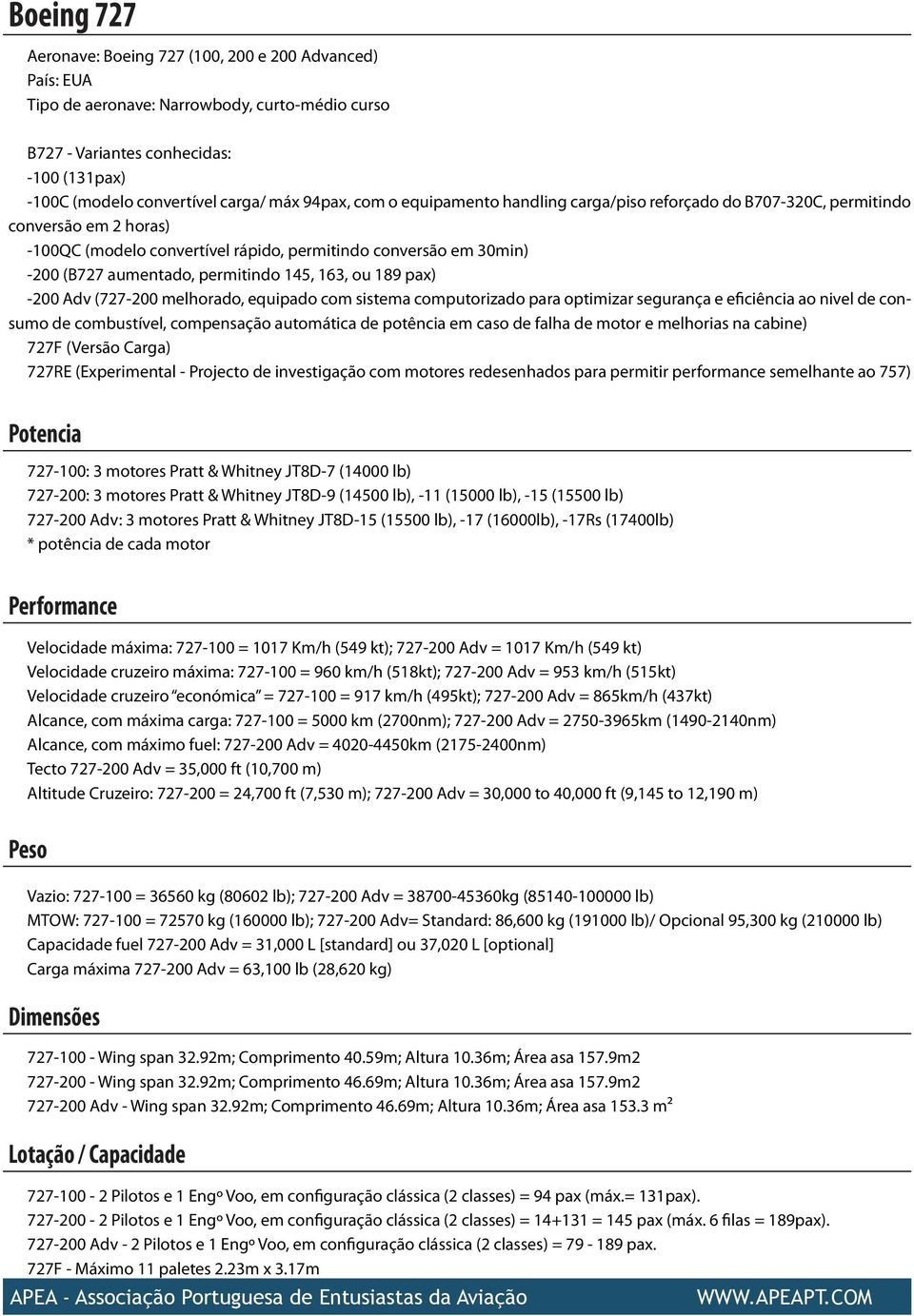 permitindo 145, 163, ou 189 pax) -200 Adv (727-200 melhorado, equipado com sistema computorizado para optimizar segurança e eficiência ao nivel de consumo de combustível, compensação automática de