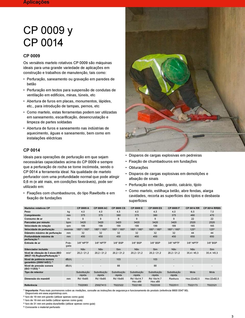 , para introdução de tampas, pernos, etc Como martelo, estas ferramentas podem ser utilizadas em saneamento, escarificação, desencrustação e limpeza de partes soldadas Abertura de furos e saneamento