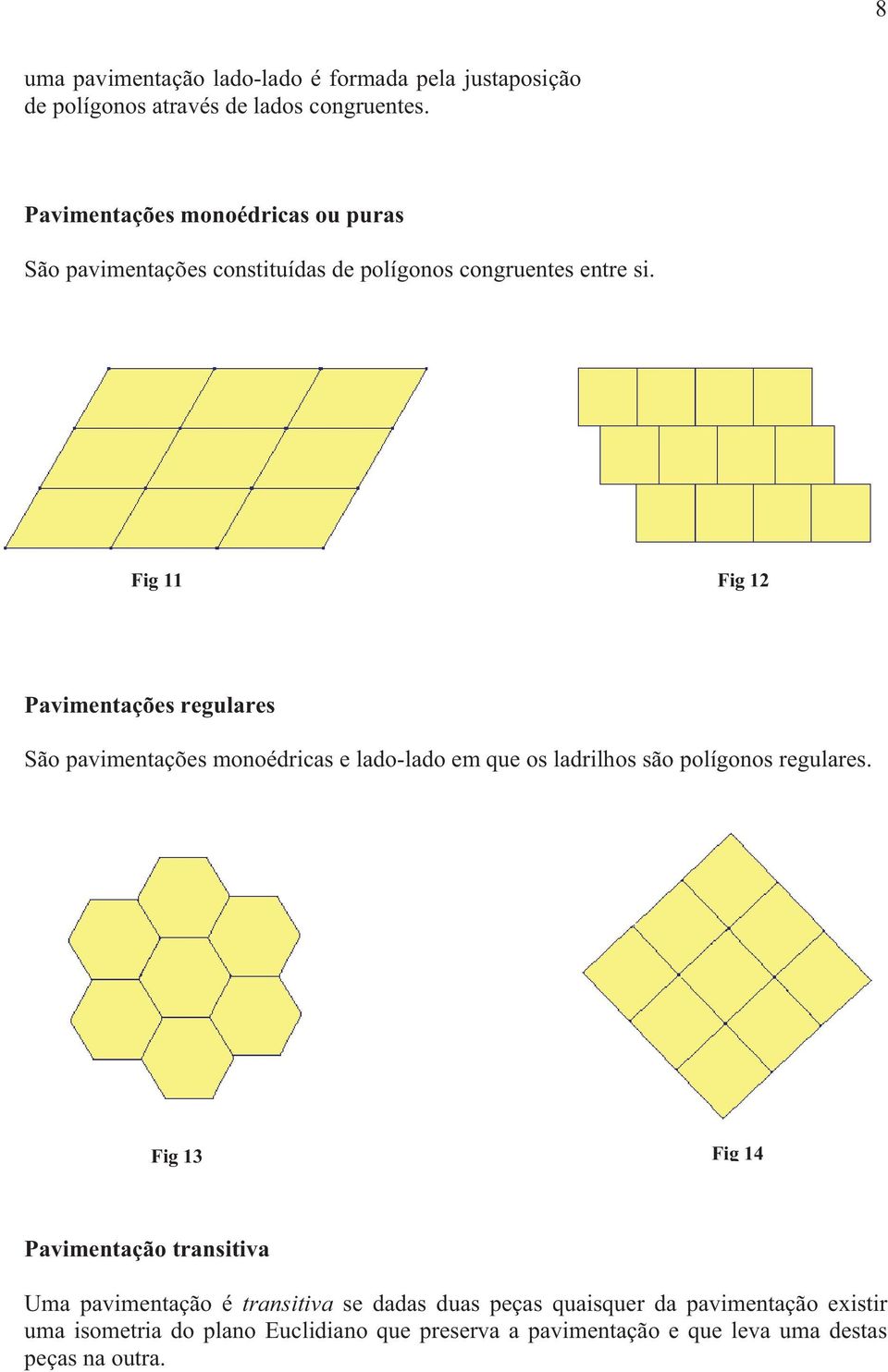 Fig 11 Fig 1 Pavimentações regulares São pavimentações monoédricas e lado-lado em que os ladrilhos são polígonos regulares.
