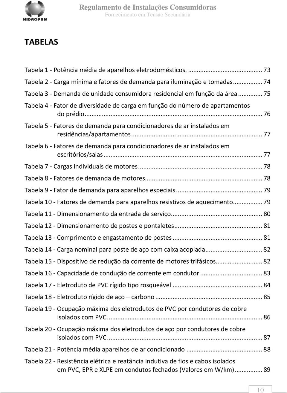 .. 76 Tabela 5 - Fatores de demanda para condicionadores de ar instalados em residências/apartamentos... 77 Tabela 6 - Fatores de demanda para condicionadores de ar instalados em escritórios/salas.