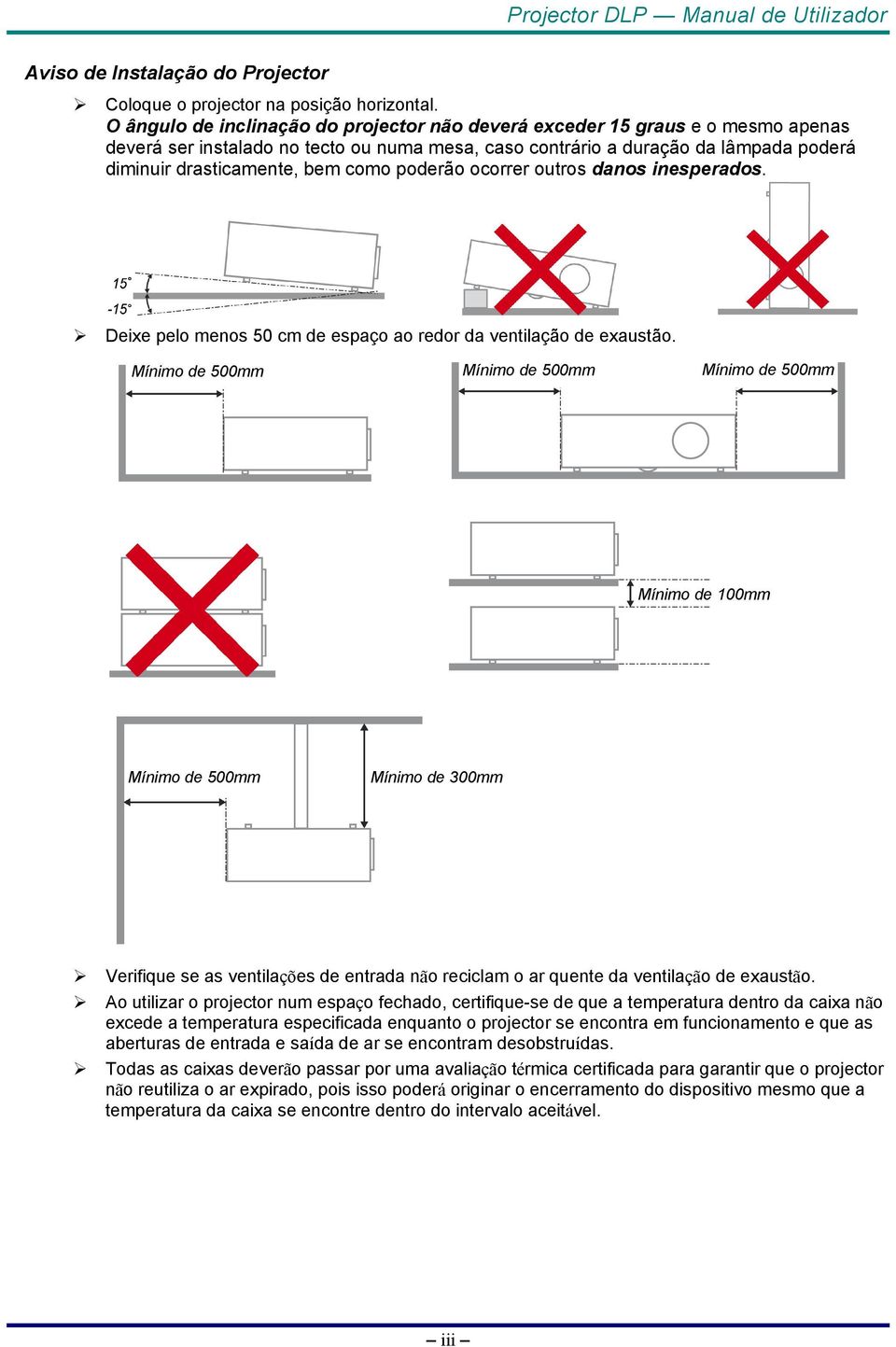 como poderão ocorrer outros danos inesperados. Deixe pelo menos 50 cm de espaço ao redor da ventilação de exaustão.