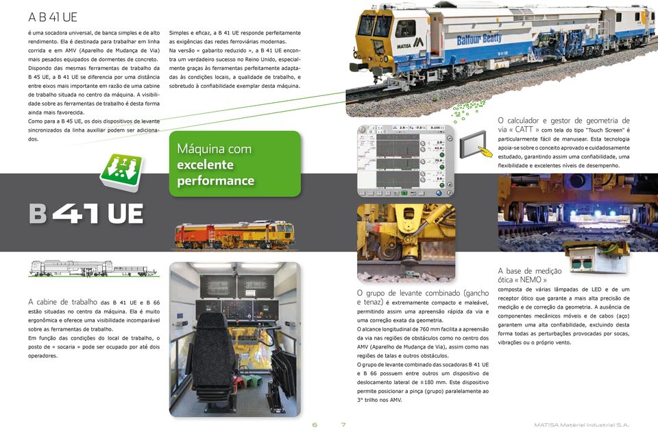 Dispondo das mesmas ferramentas de trabalho da B 45 UE, a B 41 UE se diferencia por uma distância entre eixos mais importante em razão de uma cabine de trabalho situada no centro da máquina.