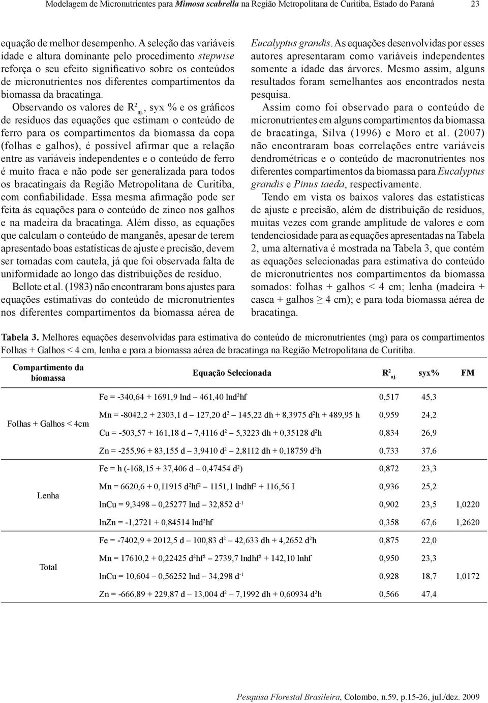 bracatinga. Observando os valores de R 2, syx % e os gráficos aj.