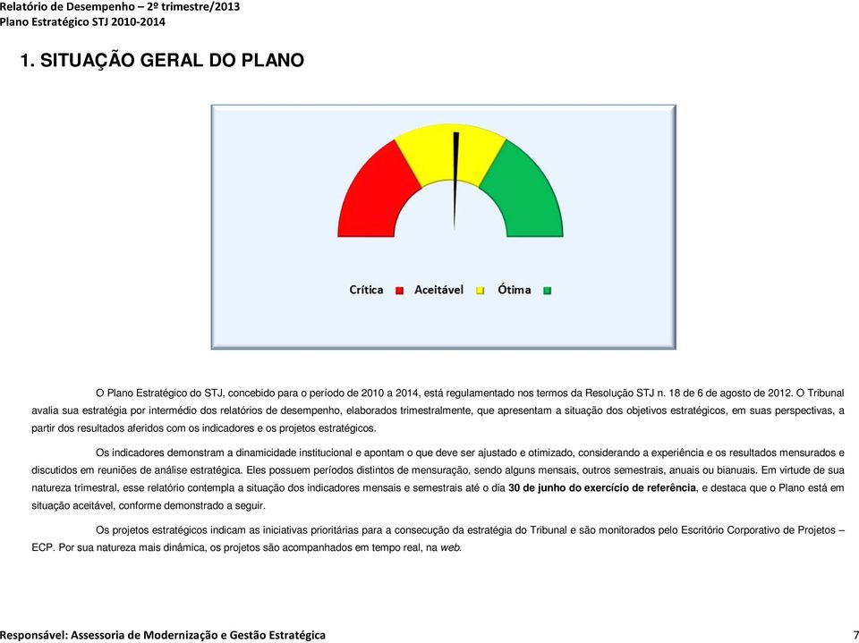 resultados aferidos com os indicadores e os projetos estratégicos.