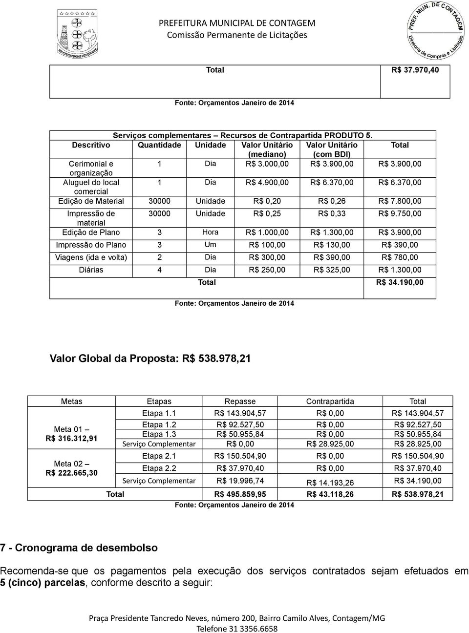 370,00 comercial Edição de Material 30000 Unidade R$ 0,20 R$ 0,26 R$ 7.800,00 Impressão de 30000 Unidade R$ 0,25 R$ 0,33 R$ 9.750,00 material Edição de Plano 3 Hora R$ 1.000,00 R$ 1.300,00 R$ 3.