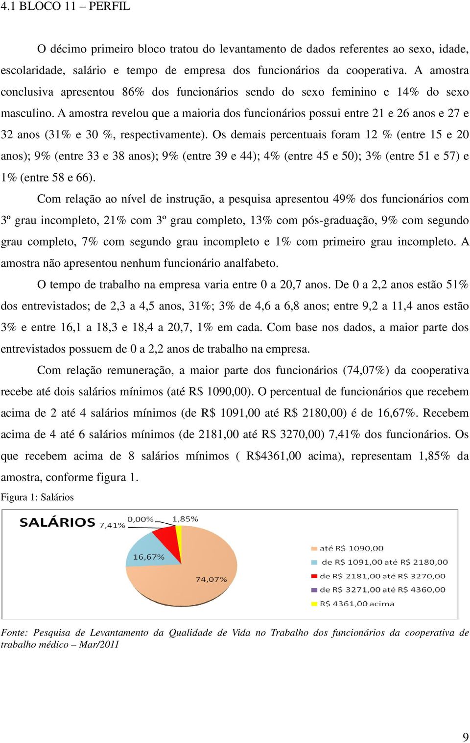 A amostra revelou que a maioria dos funcionários possui entre 21 e 26 anos e 27 e 32 anos (3 e 30 %, respectivamente).