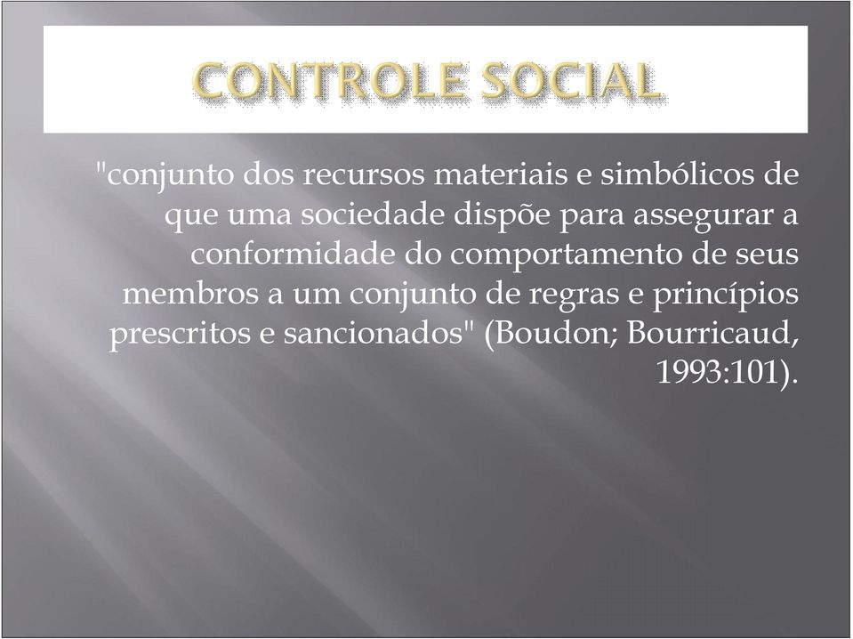 comportamento de seus membros a um conjunto de regras e