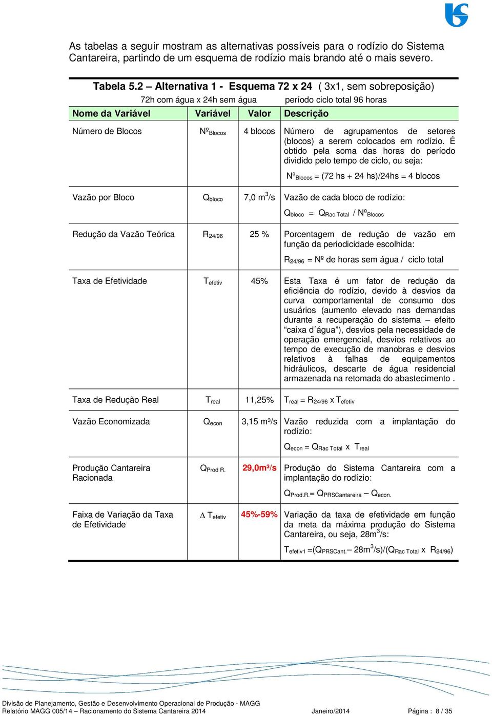 Número de agrupamentos de setores (blocos) a serem colocados em rodízio.