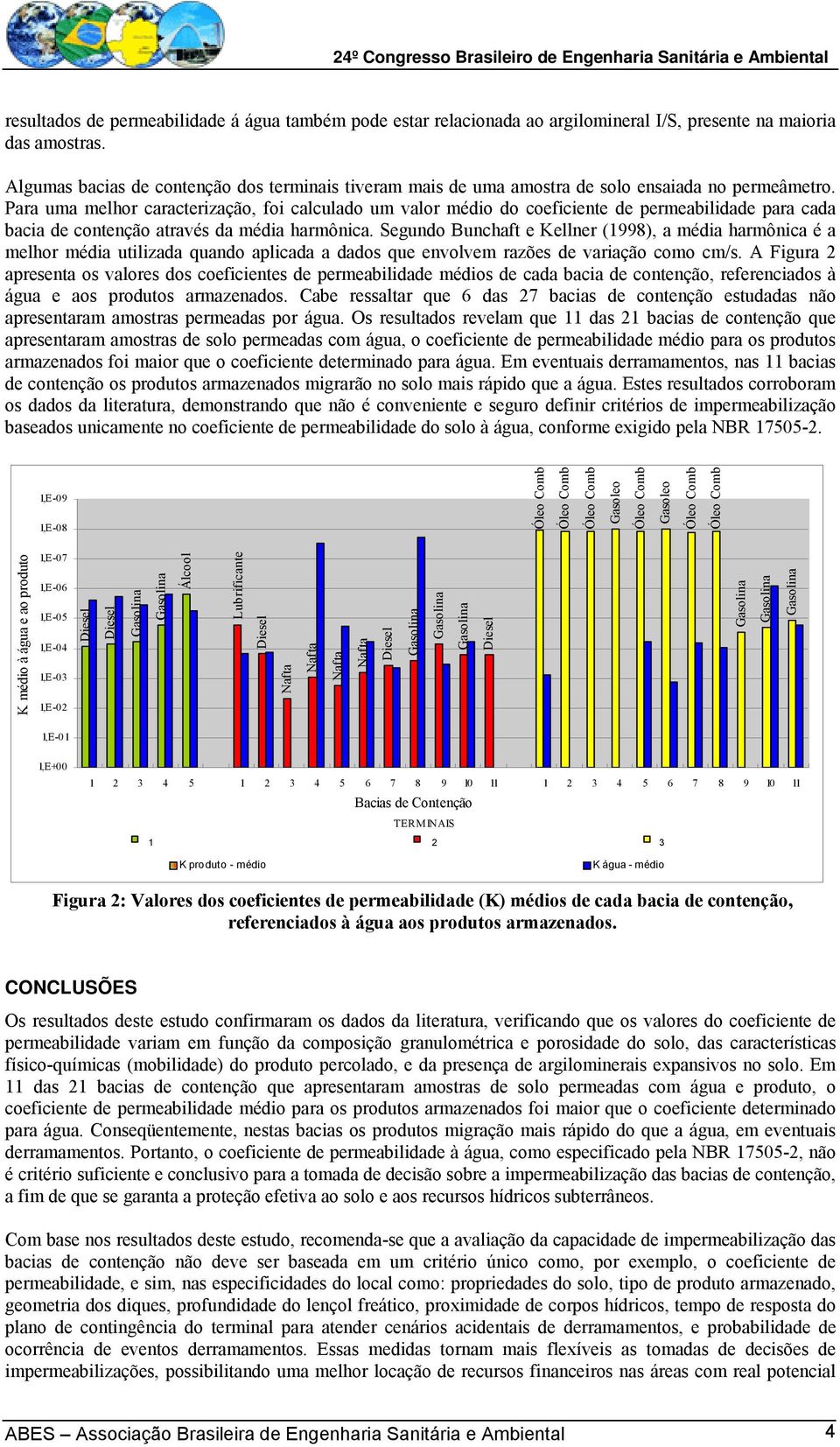 Para uma melhor caracterização, foi calculado um valor médio do coeficiente de permeabilidade para cada bacia de contenção através da média harmônica.