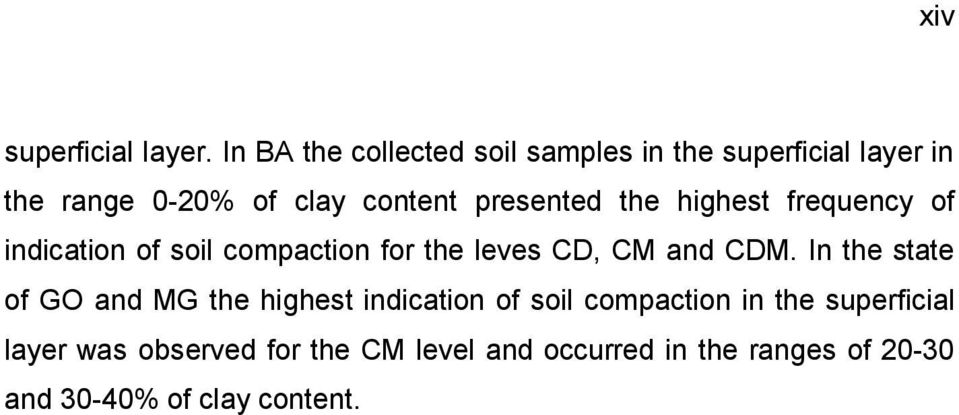 presented the highest frequency of indication of soil compaction for the leves CD, CM and CDM.