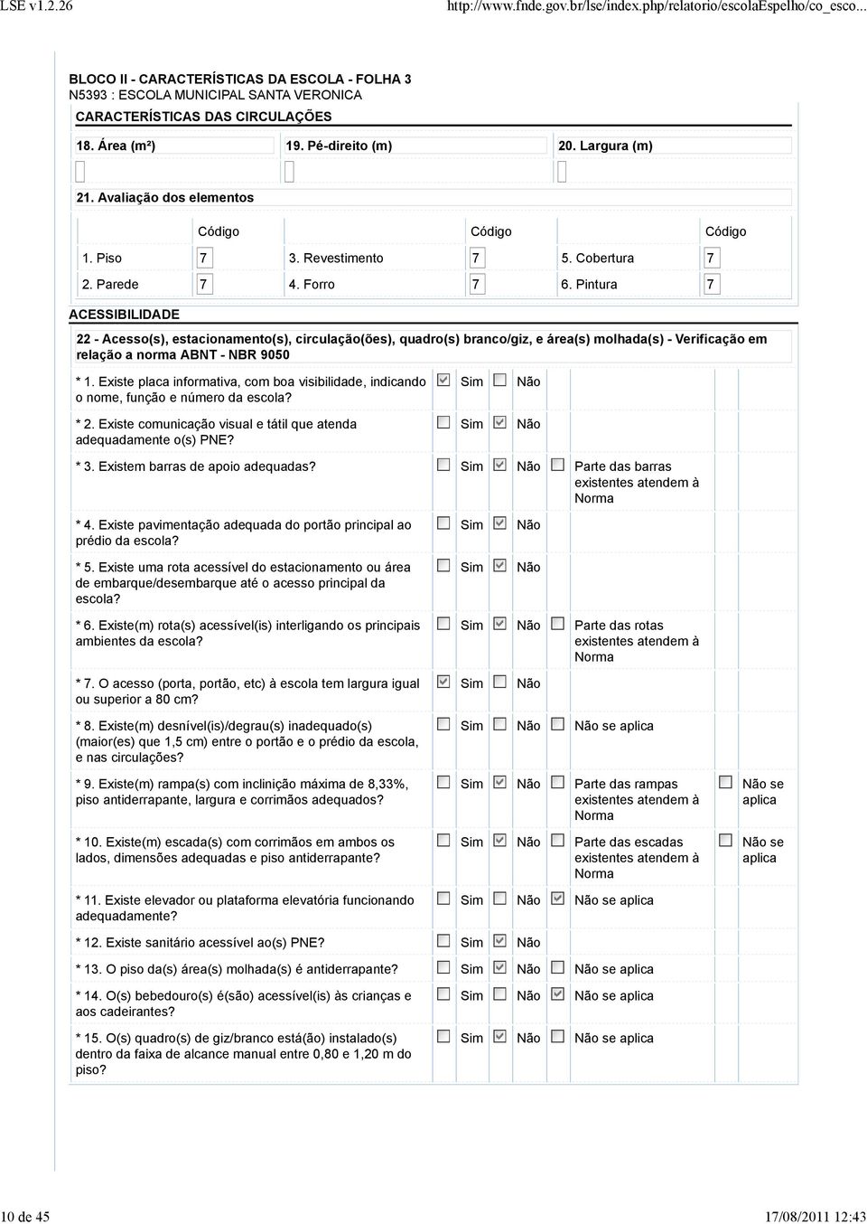 Pintura 7 ACESSIBILIDADE 22 - Acesso(s), estacionamento(s), circulação(ões), quadro(s) branco/giz, e área(s) molhada(s) - Verificação em relação a norma ABNT - NBR 9050 * 1.