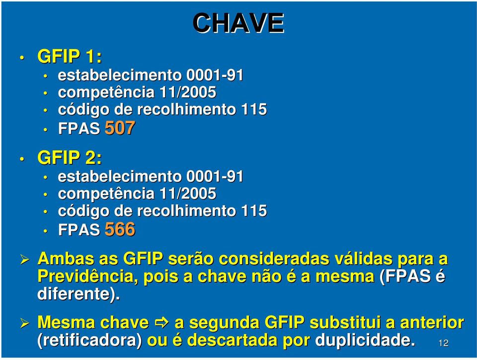 serão consideradas válidas v para a Previdência, pois a chave não é a mesma (FPAS é diferente).