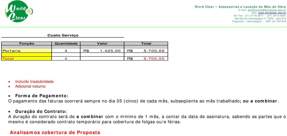 cada mês, subseqüente ao mês trabalhado; ou a combinar.