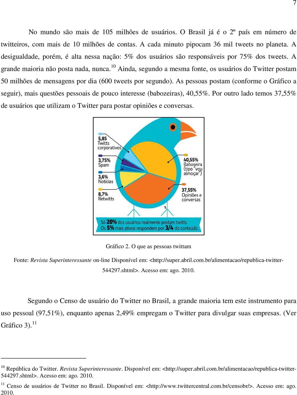 10 Ainda, segundo a mesma fonte, os usuários do Twitter postam 50 milhões de mensagens por dia (600 tweets por segundo).