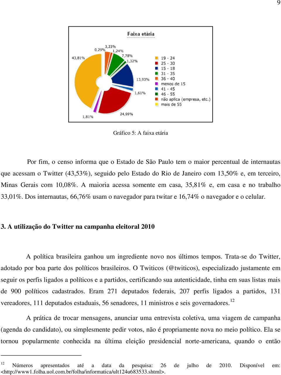 Dos internautas, 66,76% usam o navegador para twitar e 16,74% o navegador e o celular. 3.