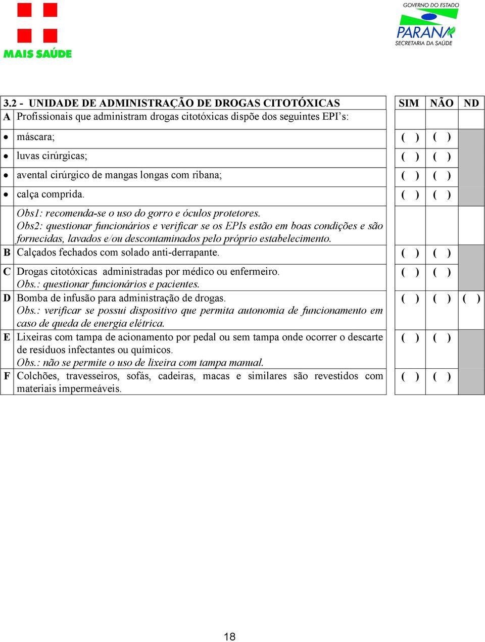 Obs2: questionar funcionários e verificar se os EPIs estão em boas condições e são fornecidas, lavados e/ou descontaminados pelo próprio estabelecimento.