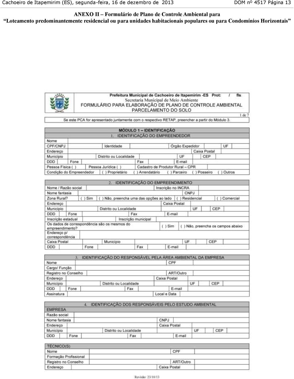 Controle Ambiental para Loteamento predominantemente residencial