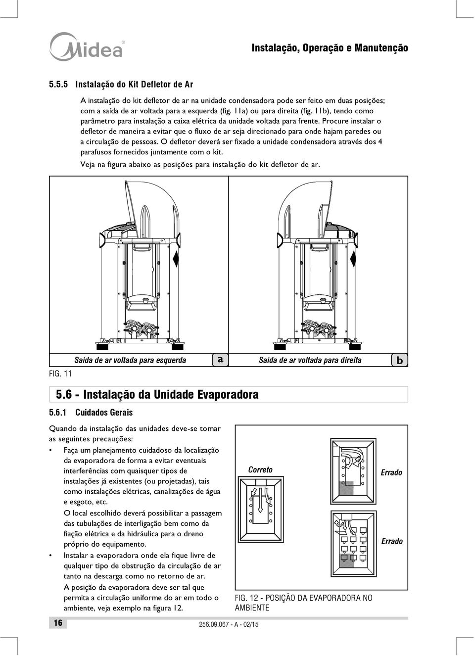 11a) ou para direita (fig. 11b), tendo como parâmetro para instalação a caixa elétrica da unidade voltada para frente.