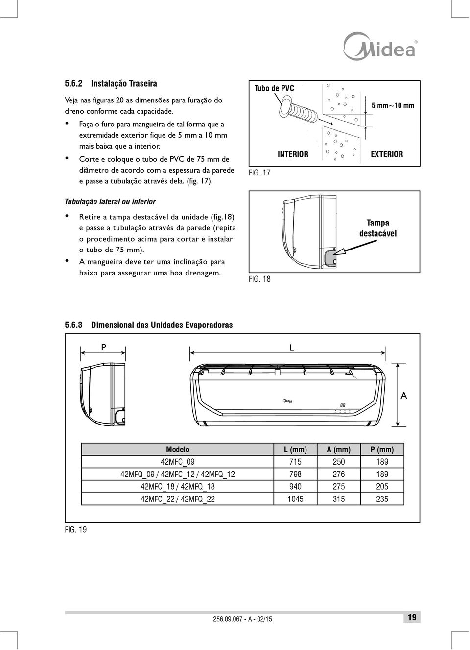 Corte e coloque o tubo de PVC de 75 mm de diâmetro de acordo com a espessura da parede e passe a tubulação através dela. (fig. 17).