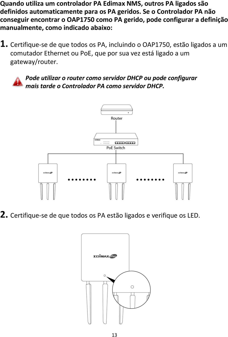 Certifique-se de que todos os PA, incluindo o OAP1750, estão ligados a um comutador Ethernet ou PoE, que por sua vez está ligado a um