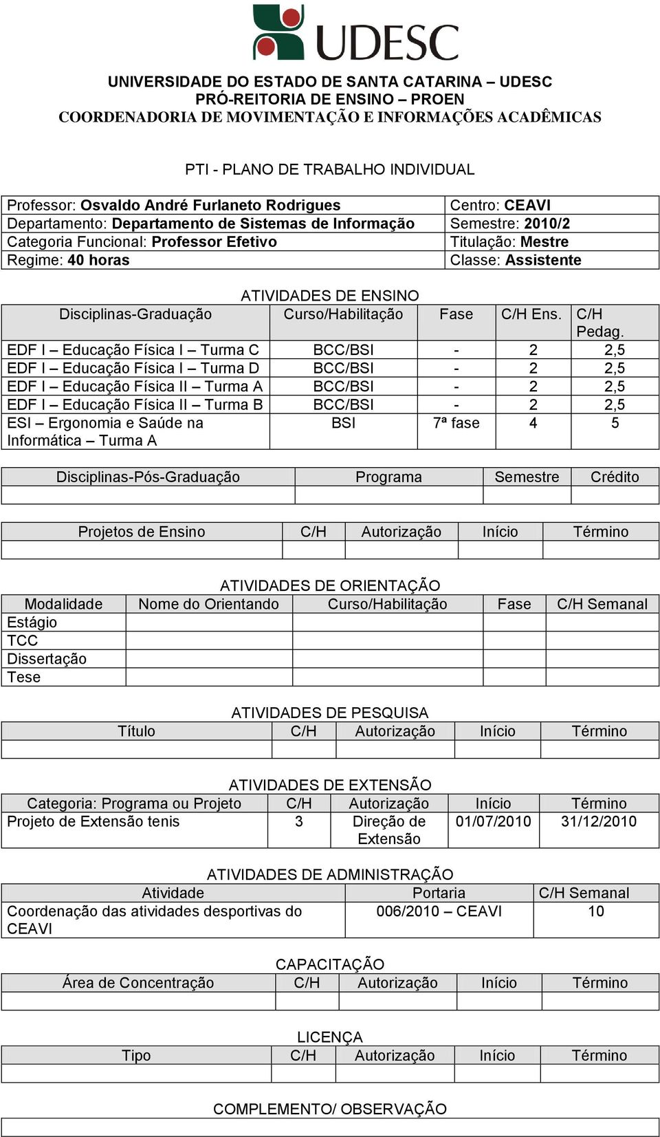 ATIVIDADES DE ENSINO Disciplinas-Graduação Curso/Habilitação Fase C/H Ens. C/H Pedag.