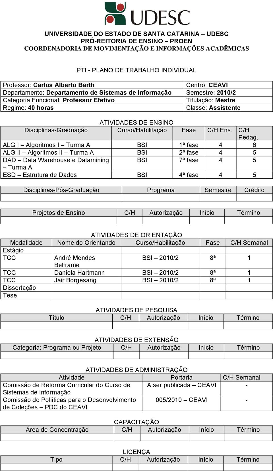 Disciplinas-Graduação Curso/Habilitação Fase C/H Ens. C/H Pedag.