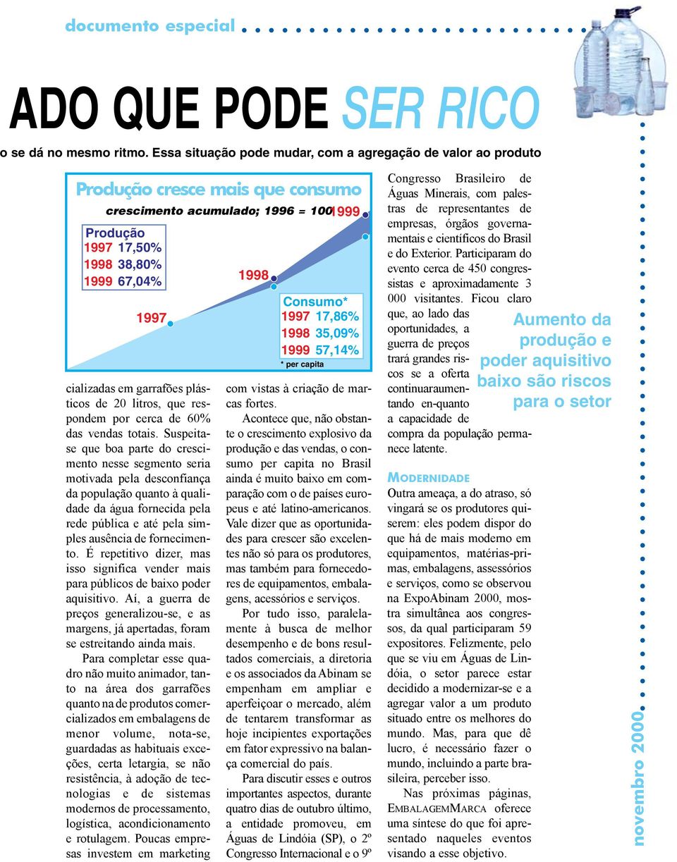 das em gar ra fões plásti cos de 20 li tros, que respon dem por cer ca de 60% das ven das to tais.