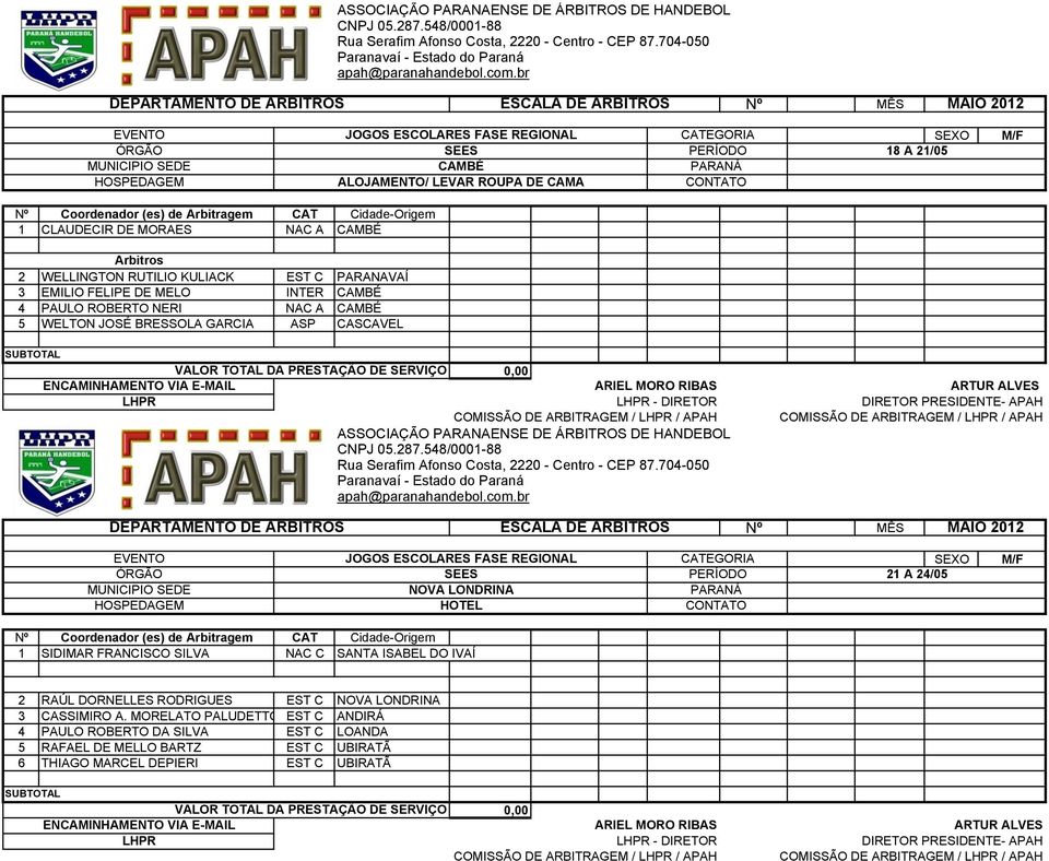 HOSPEDAGEM HOTEL CONTATO 1 SIDIMAR FRANCISCO SILVA NAC C SANTA ISABEL DO IVAÍ 2 RAÚL DORNELLES RODRIGUES EST C NOVA LONDRINA 3 CASSIMIRO A.