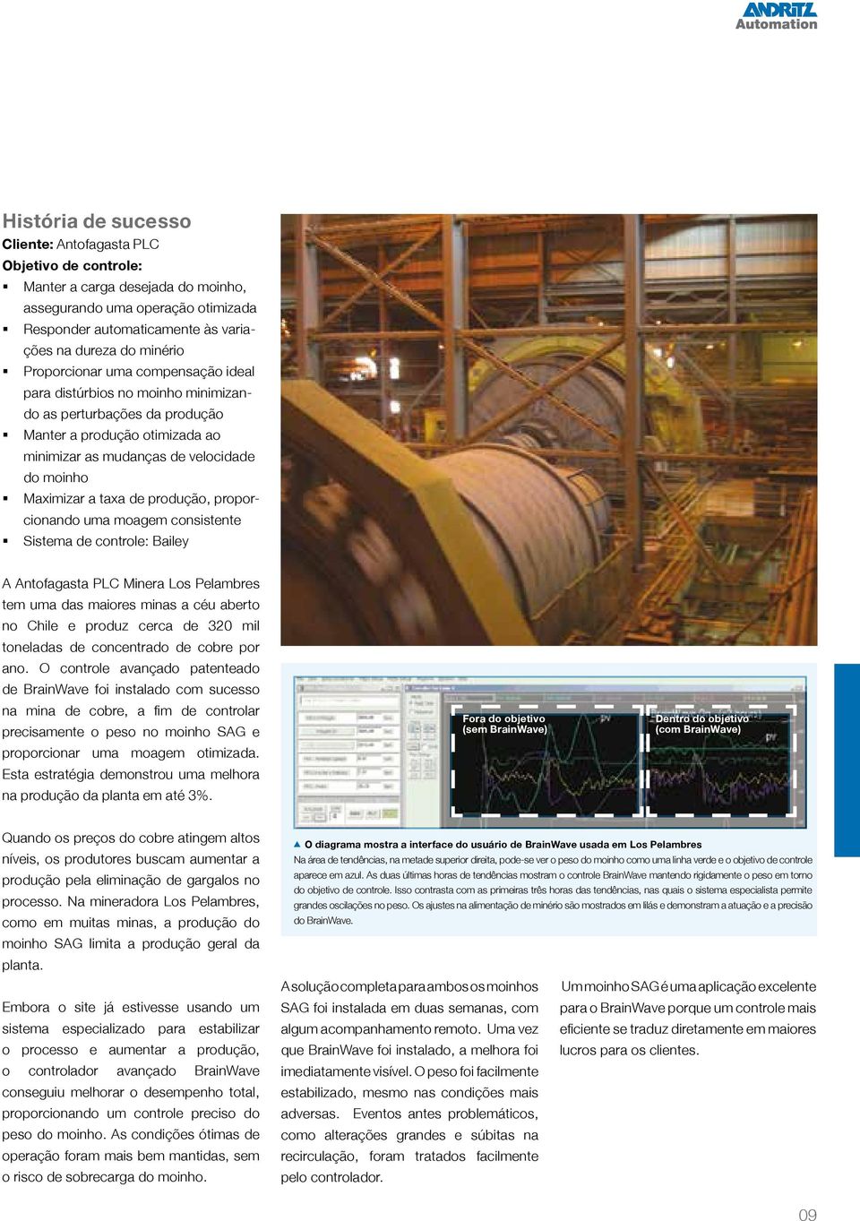 produção, proporcionando uma moagem consistente Sistema de controle: Bailey A Antofagasta PLC Minera Los Pelambres tem uma das maiores minas a céu aberto no Chile e produz cerca de 320 mil toneladas