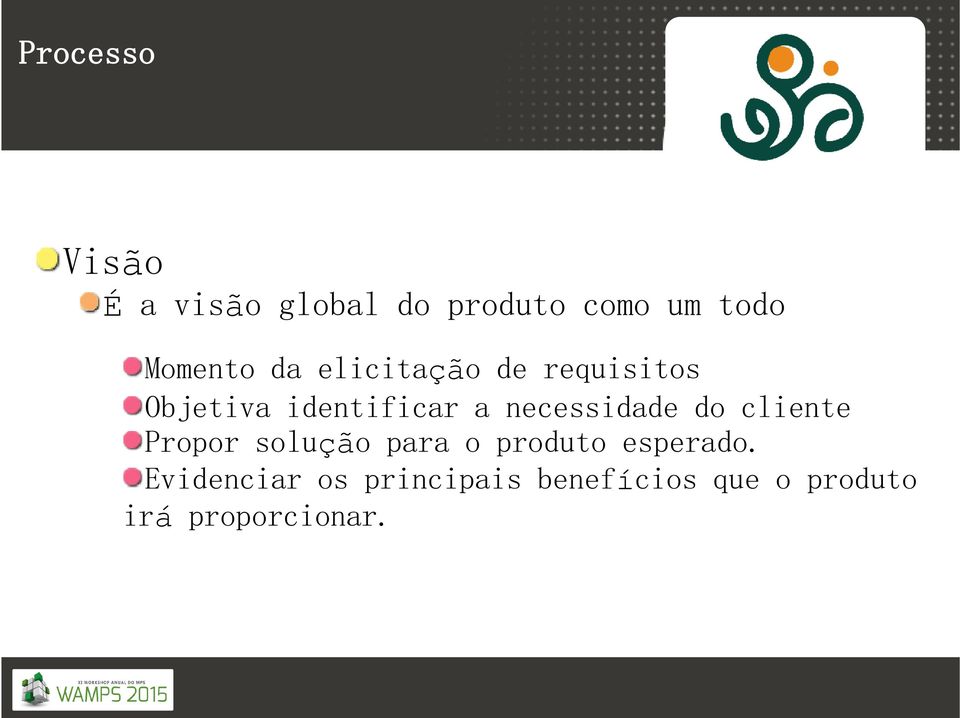 necessidade do cliente Propor solução para o produto esperado.