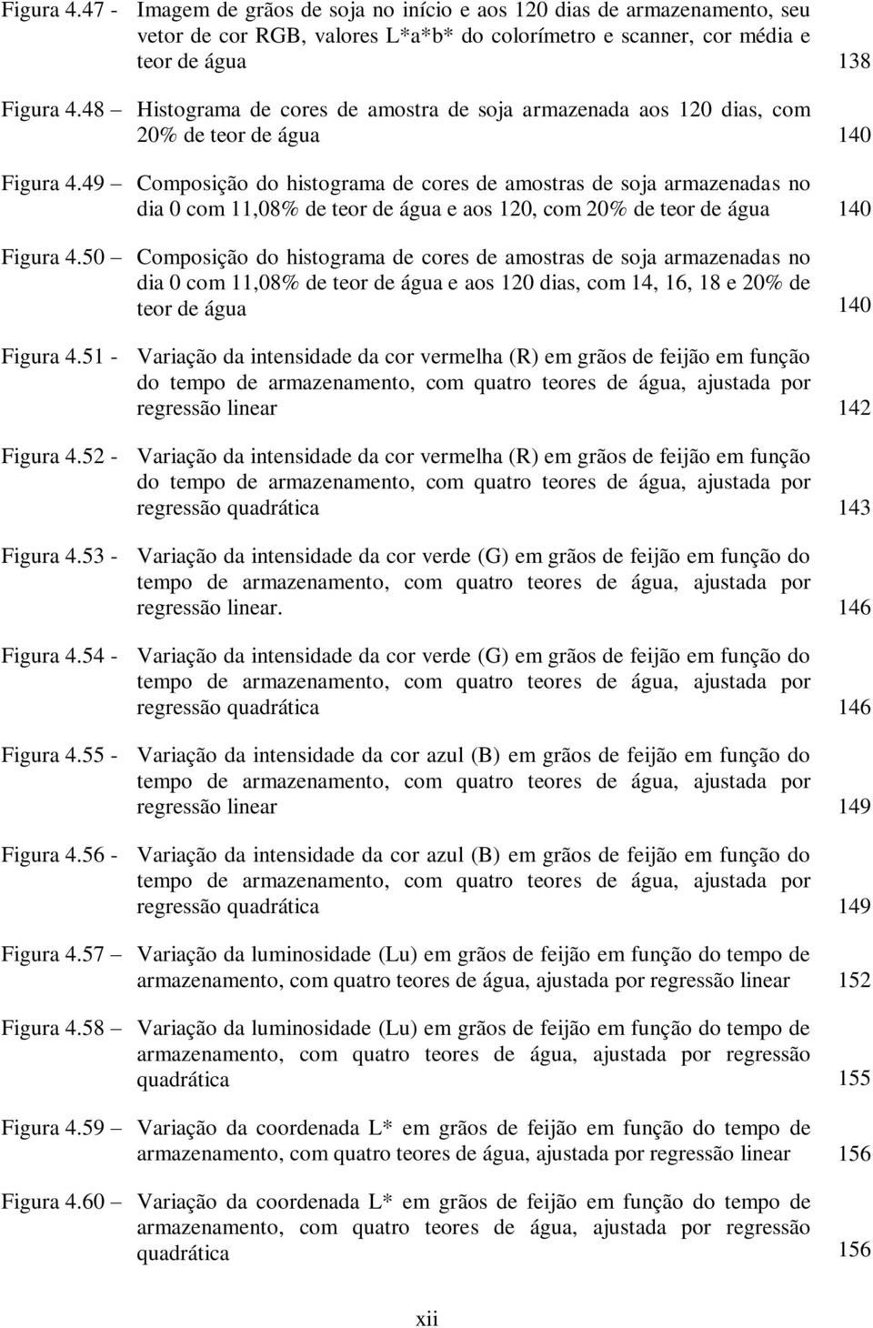 49 Composição do histograma de cores de amostras de soja armazenadas no dia 0 com 11,08% de teor de água e aos 120, com 20% de teor de água 140 Figura 4.