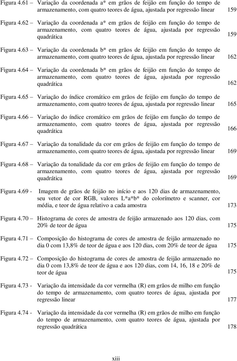 63 Variação da coordenada b* em grãos de feijão em função do tempo de armazenamento, com quatro teores de água, ajustada por regressão linear 162 Figura 4.