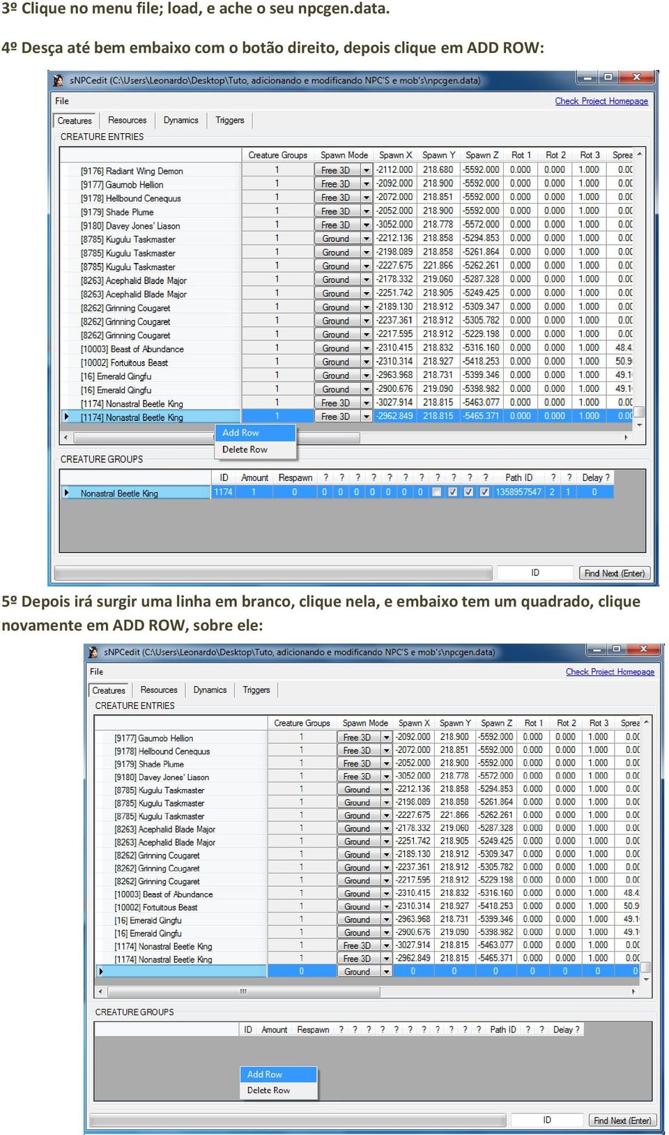 ADD ROW: 5º Depois irá surgir uma linha em branco, clique