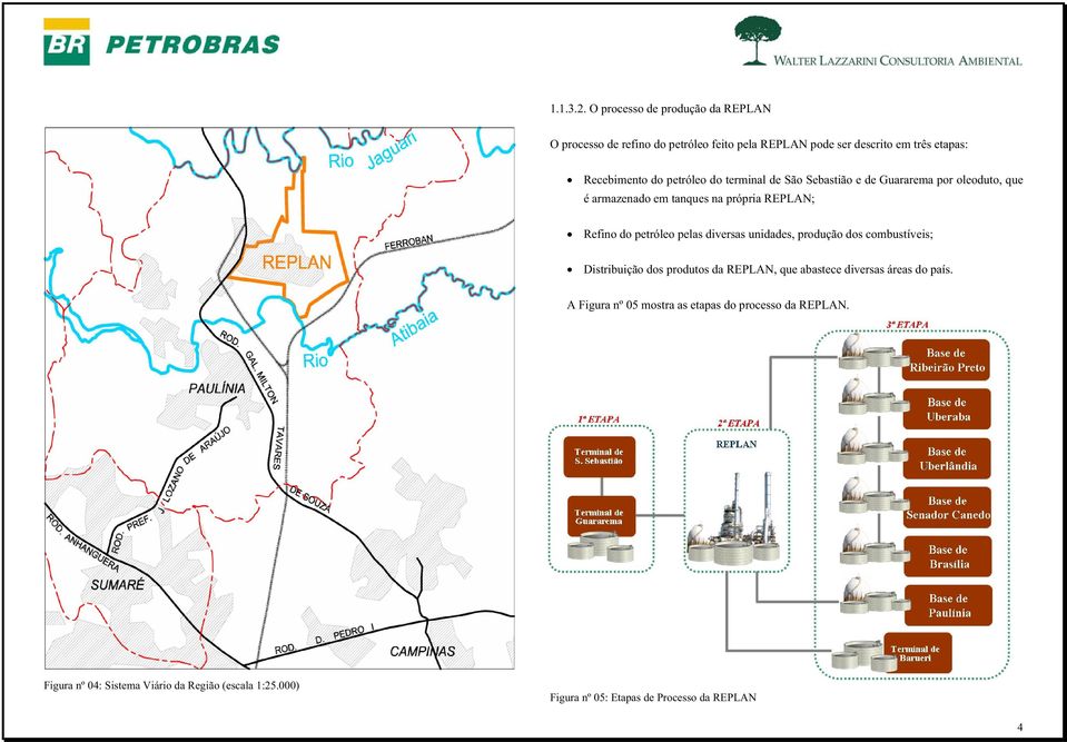 petróleo do terminal de São Sebastião e de Guararema por oleoduto, que é armazenado em tanques na própria REPLAN; Refino do petróleo pelas