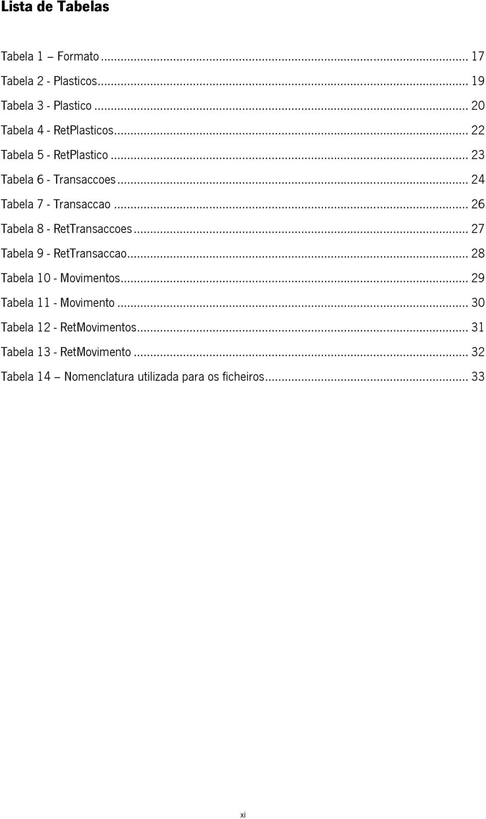 .. 24 Tabela 7 - Transaccao... 26 Tabela 8 - RetTransaccoes... 27 Tabela 9 - RetTransaccao.