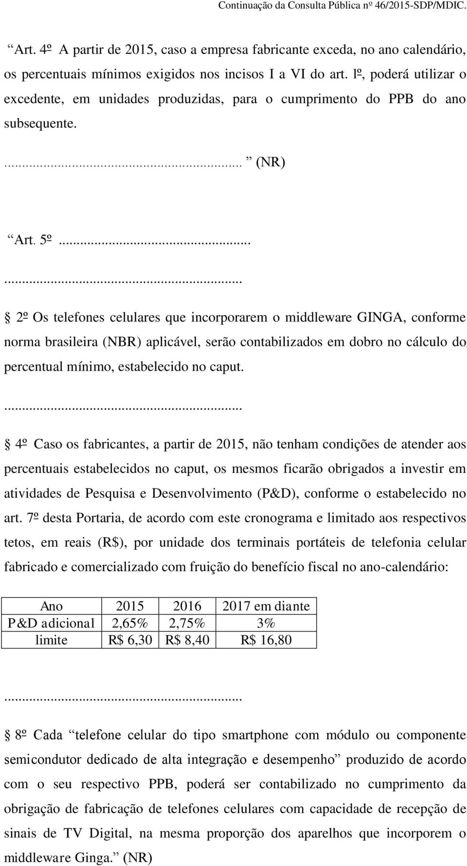 .. 2º Os telefones celulares que incorporarem o middleware GINGA, conforme norma brasileira (NBR) aplicável, serão contabilizados em dobro no cálculo do percentual mínimo, estabelecido no caput.