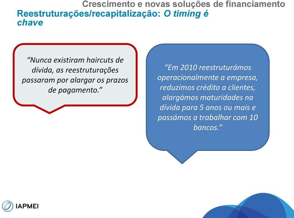 Em 2010 reestruturámos operacionalmente a empresa, reduzimos crédito a