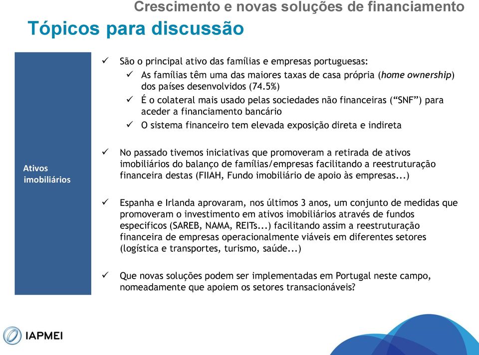 tivemos iniciativas que promoveram a retirada de ativos imobiliários do balanço de famílias/empresas facilitando a reestruturação financeira destas (FIIAH, Fundo imobiliário de apoio às empresas.