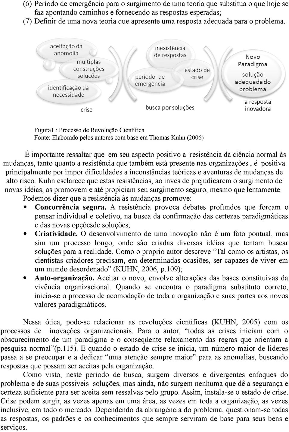 Figura1 : Processo de Revolução Científica Fonte: Elaborado pelos autores com base em Thomas Kuhn (2006) É importante ressaltar que em seu aspecto positivo a resistência da ciência normal às